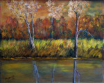 Oeuvre sur toile de 16x20 pouces peinte � l'automne de 1999,le long de la rivierre Gatineau. This is an oil painting painted on site along the Gatineau river in Quebec  $1600.00cdn